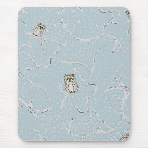 Baby Owls on Winter Snowy Limbs Mouse Mat