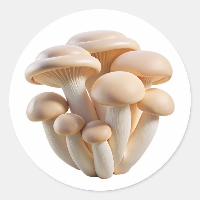Baby Oyster Mushrooms Plastic 3D – Glossy Round La Classic Round Sticker (Front)