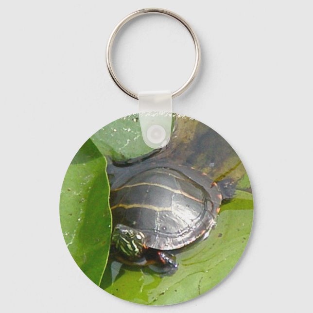 Baby Painted Turtle on Lilypad Items Key Ring (Front)