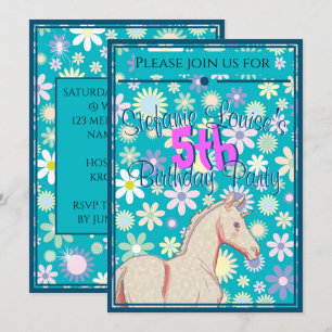 Baby Palomino Unicorn Birthday (blue flowered) Invitation