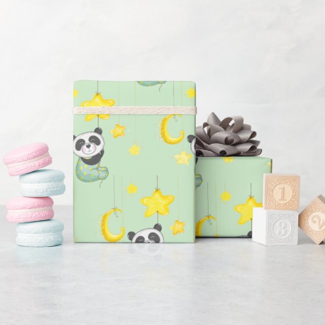 Baby Panda and Stars  Wrapping Paper (Baby Shower)