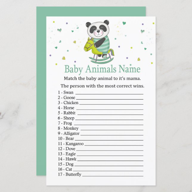 Baby Panda Baby Animals Name Game (Front/Back)