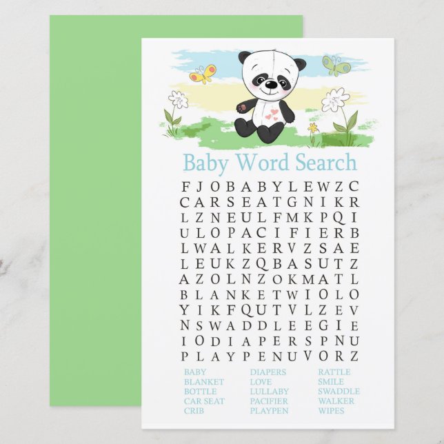 Baby panda Baby Shower Word Search Game (Front/Back)