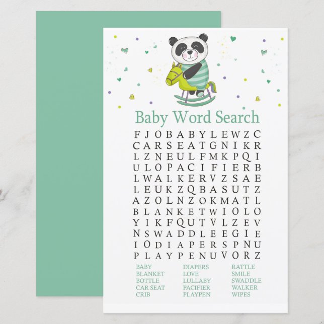 Baby Panda Baby Shower Word Search Game (Front/Back)