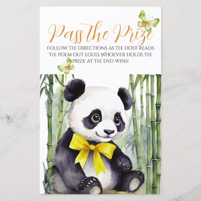 Baby Panda Bear Baby Shower Pass the Prize Game (Back)