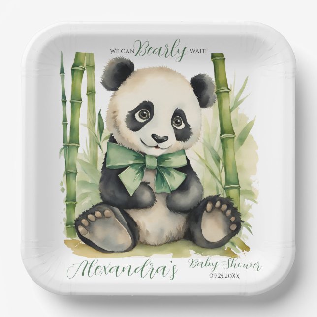 Baby Panda Bear Bearly Wait Baby Shower Paper Plate (Front)