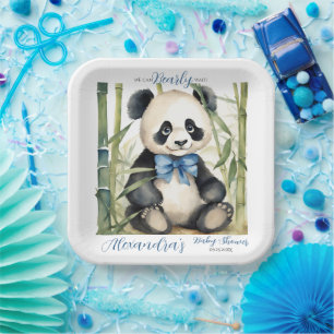 Baby Panda Bear Bearly Wait Boy Baby Shower Paper Plate