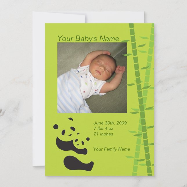 Baby Panda Bear Birth Announcement - Green (Front)