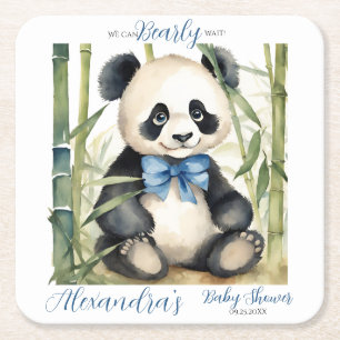 Baby Panda Bear Boy Baby Shower Square Paper Coaster