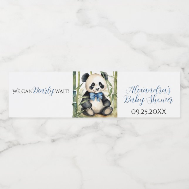 Baby Panda Bear Boy Baby Shower Water Bottle Label (Single Label)
