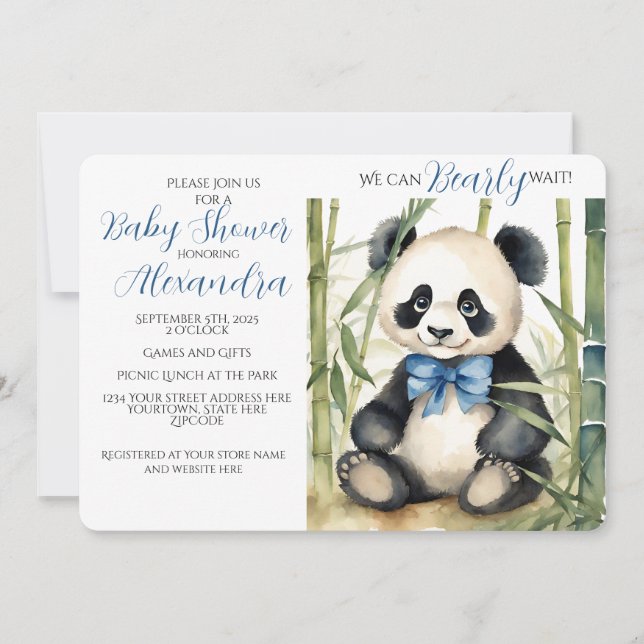 Baby Panda Bear Boy Bearly Wait Baby Shower Invitation (Front)