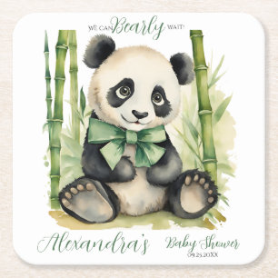 Baby Panda Bear Gender Neutral Baby Shower Square Paper Coaster