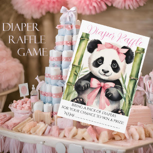 Baby Panda Bear Girl Baby Shower Diaper Raffle Enclosure Card