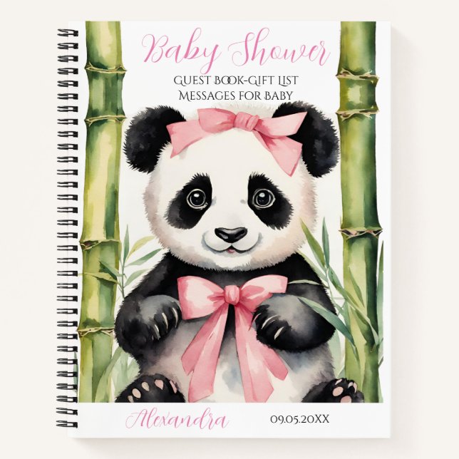 Baby Panda Bear Girl Baby Shower Guest Gift List Notebook (Front)