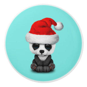 Baby Panda Bear Wearing a Santa Hat Ceramic Knob