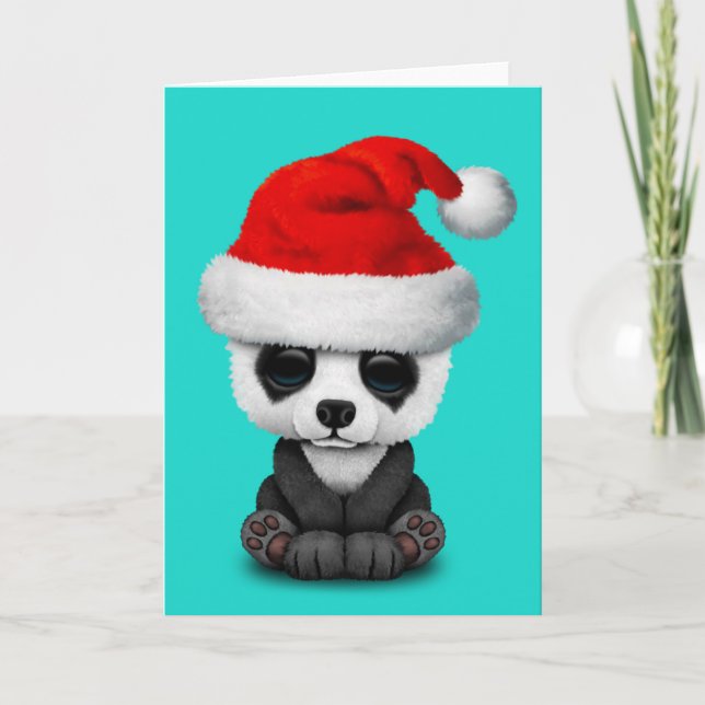 Baby Panda Bear Wearing a Santa Hat Holiday Card (Front)