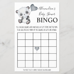 Baby Panda Bingo Baby Shower Game Card