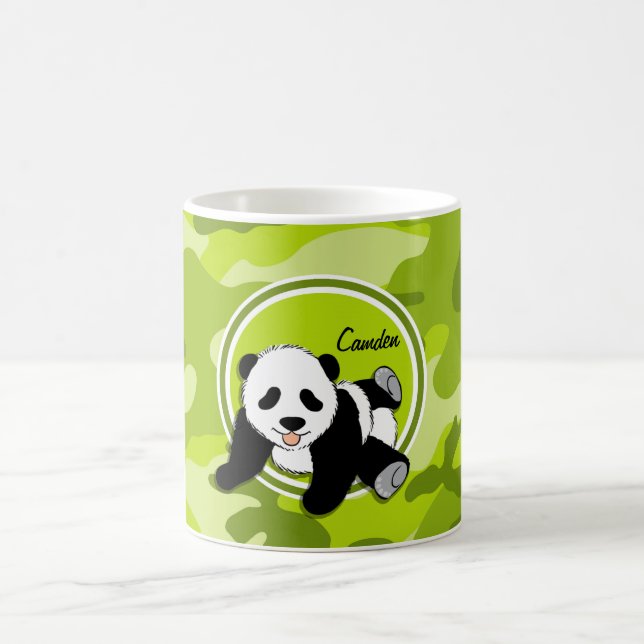 Baby Panda; bright green camo, camouflage Coffee Mug (Center)
