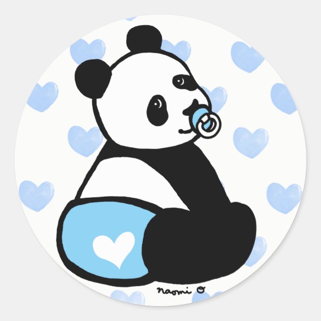 Baby Panda Cartoon Blue Diaper Sticker (Front)