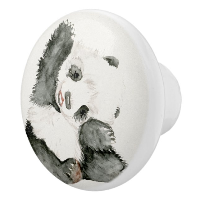 Baby Panda | Cute & Furry Ceramic Knob (Right)