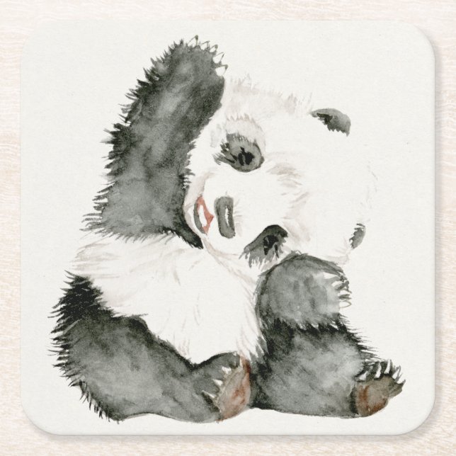 Baby Panda | Cute & Furry Square Paper Coaster (Front)
