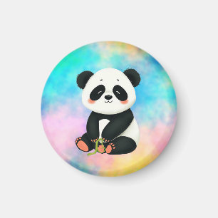 Baby Panda is Holding Piece of Bamboo Magnet