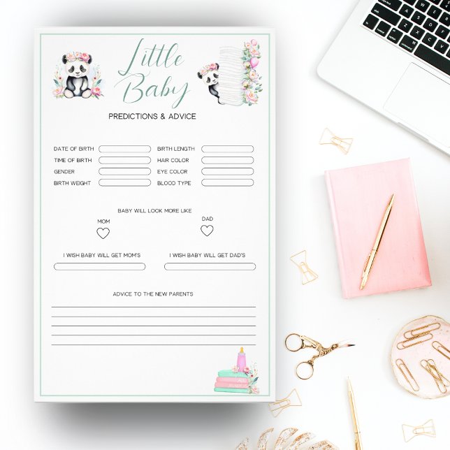 Baby Panda Peonies Jungle Baby Predictions Flyer (Excite guests with our Baby Panda Peonies Jungle Baby shower predictions game flyer!
)