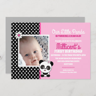 Baby Panda Photo Template Birthday Invitations