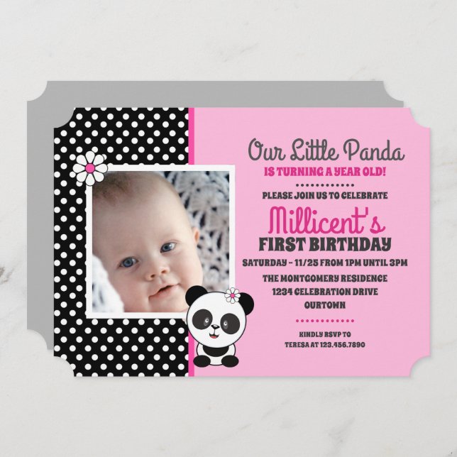 Baby Panda Photo Template Birthday Invitations (Front/Back)