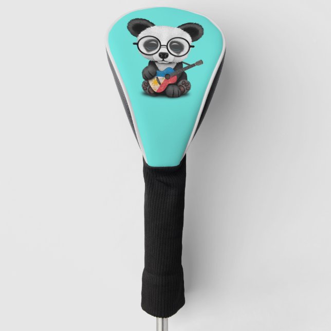 Baby Panda Playing Filipino Flag Guitar Golf Head Cover (Front)