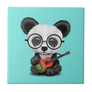 Baby Panda Playing Portuguese Flag Guitar Tile
