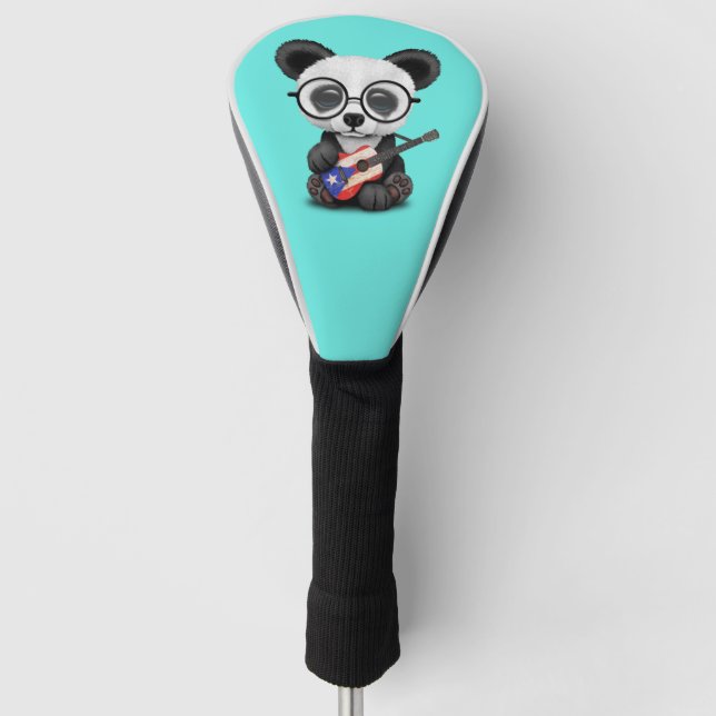 Baby Panda Playing Puerto Rican Flag Guitar Golf Head Cover (Front)
