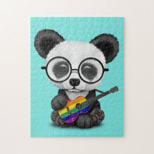 Baby Panda Playing Rainbow Flag Guitar Jigsaw Puzzle