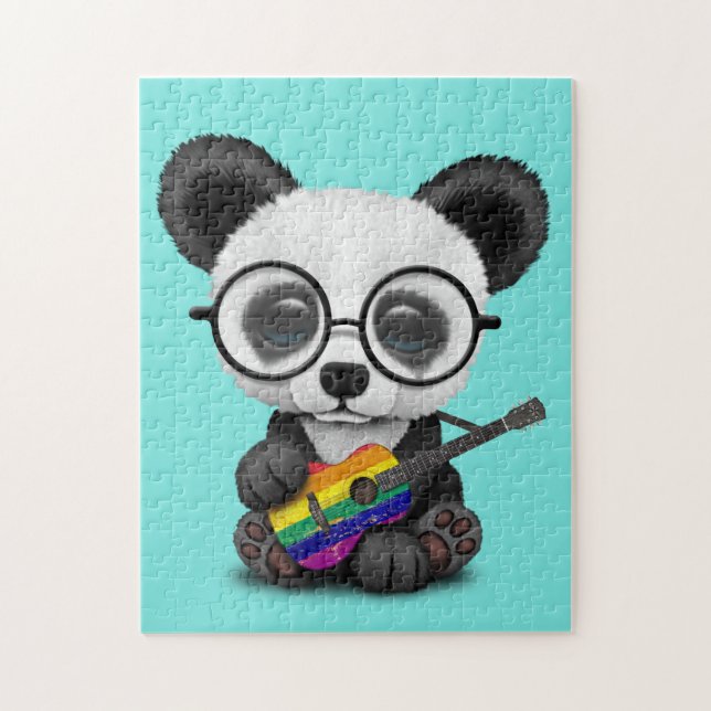 Baby Panda Playing Rainbow Flag Guitar Jigsaw Puzzle (Vertical)