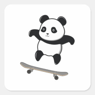 Baby Panda Skateboard Square Sticker
