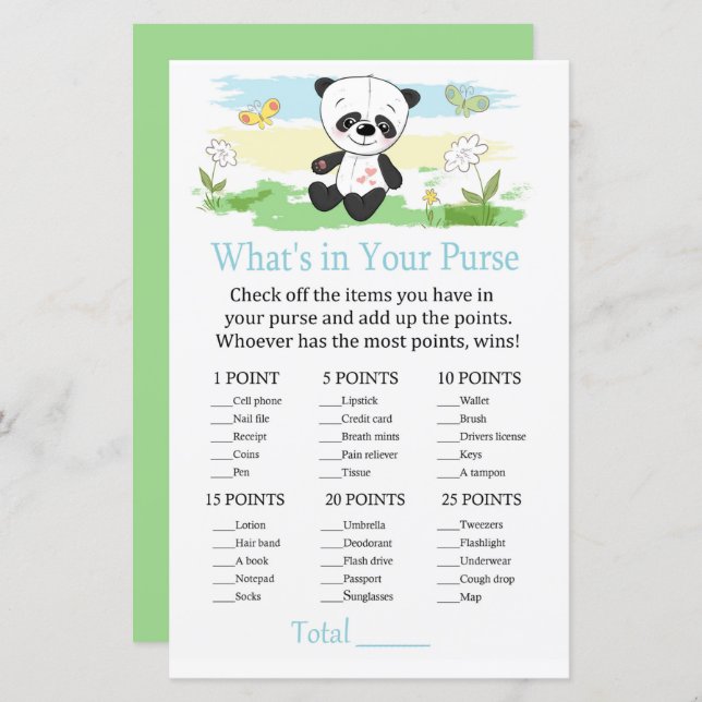 Baby panda What's in your purse game (Front/Back)