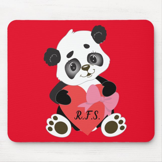 Baby Panda with Heart Red Mouse Mat (Front)