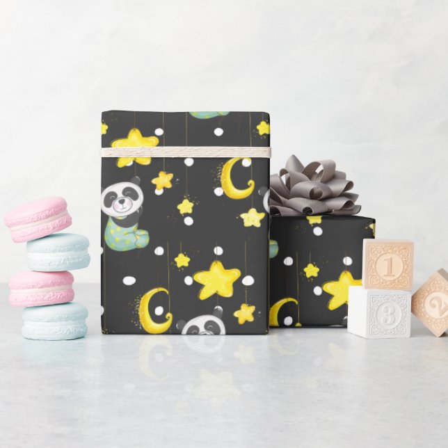 Baby Panda with Moon and Stars   Wrapping Paper (Baby Shower)