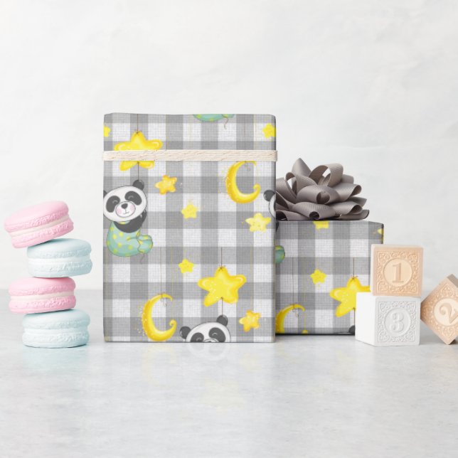 Baby Panda with Moon and Stars   Wrapping Paper (Baby Shower)