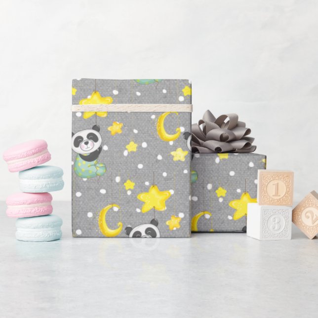 Baby Panda with Moon and Stars  Wrapping Paper (Baby Shower)