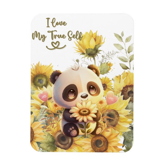 Baby Panda With Sunflower Flexible Photo Magnet (Vertical)