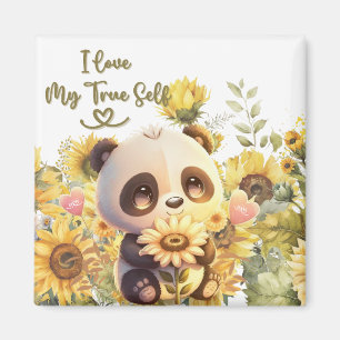 Baby Panda with Sunflower Magnet