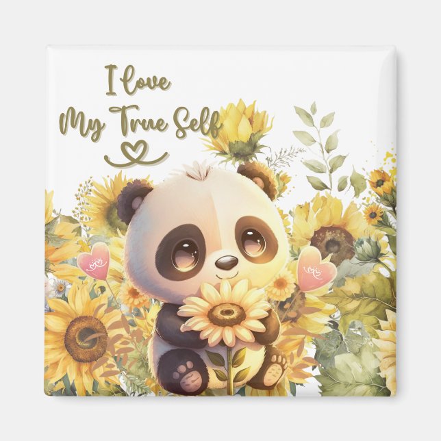 Baby Panda with Sunflower Magnet (Front)