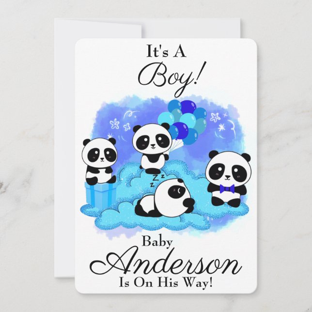 Baby Pandas Boy Baby Shower Invitation (Front)
