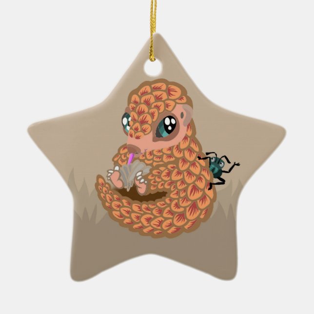 Baby pangolin with ant ceramic tree decoration (Front)