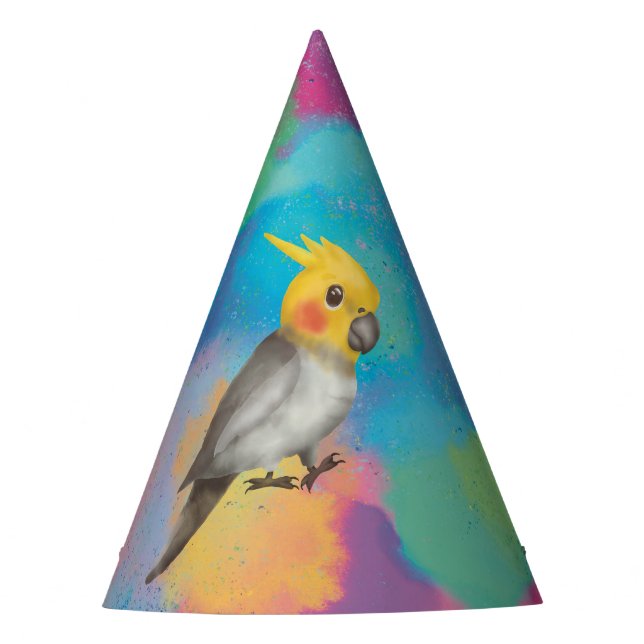Baby Parrot Cockatiel Wild One with space bird Party Hat (Front)