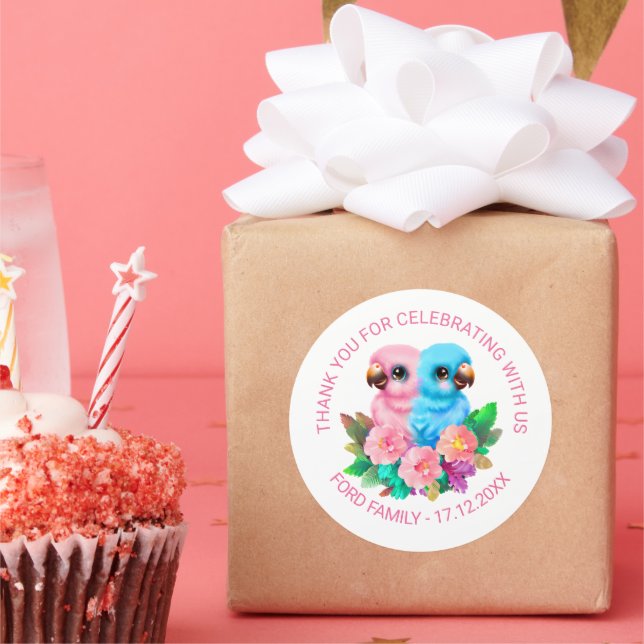 Baby Parrot Twins Classic Round Sticker (Party)