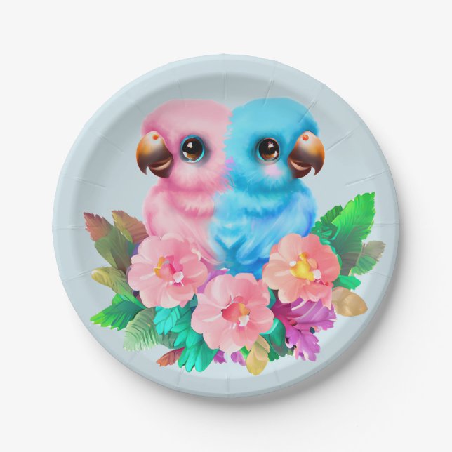 Baby Parrot Twins Paper Plate (Front)