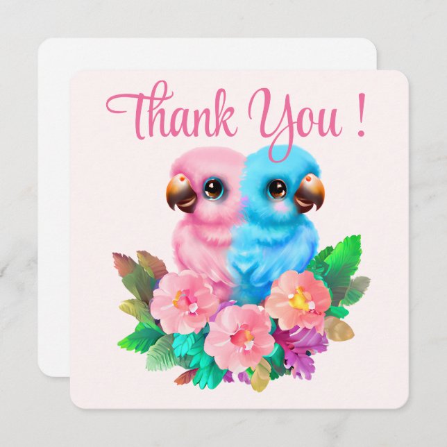 Baby Parrot Twins Thank You Card (Front/Back)