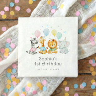 Baby Party Animals Cute 1st Birthday Napkin